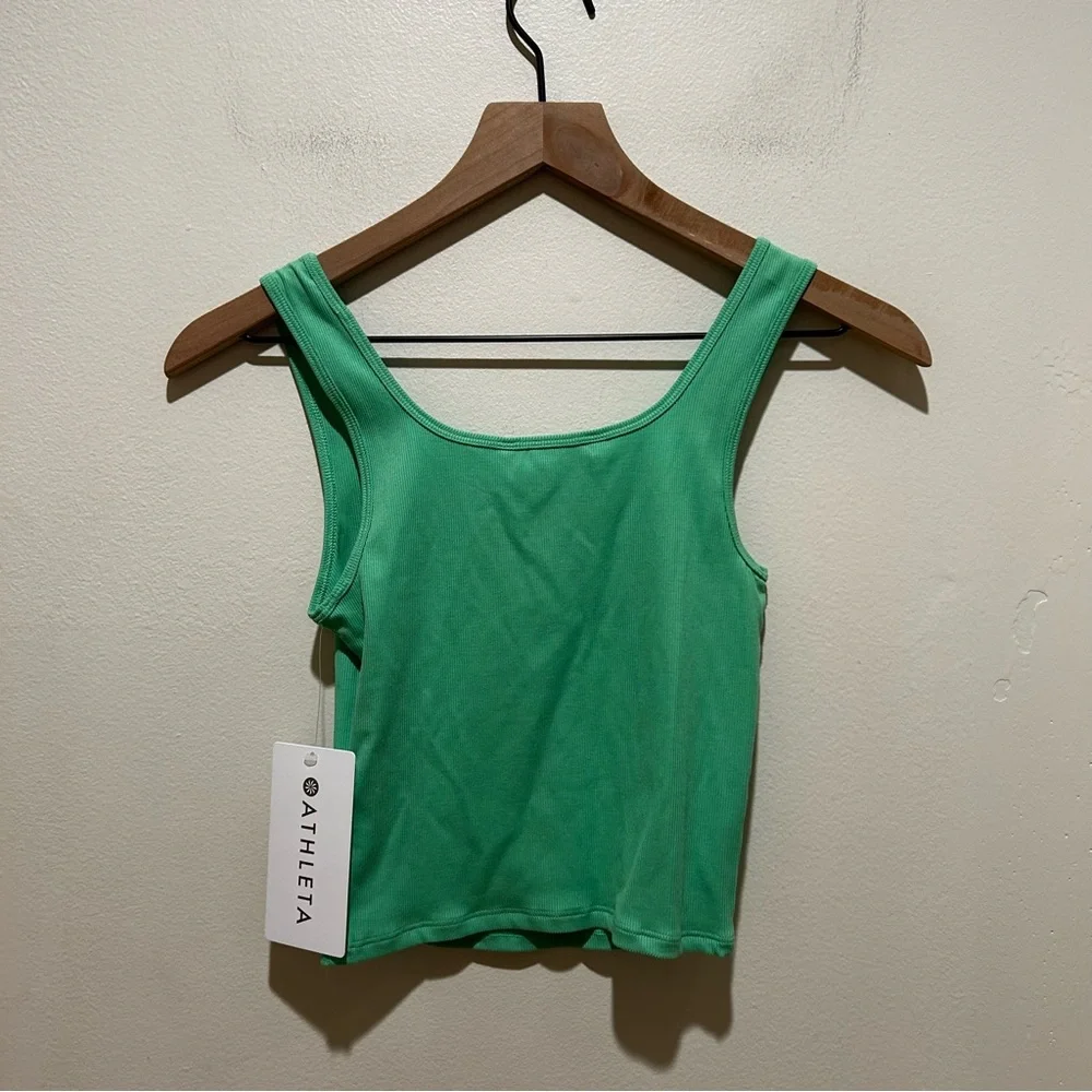 NWT Athleta Signature Rib Square Neck Crop Tank Top Green Shirt - Women’s XXS - Picture 2 of 7